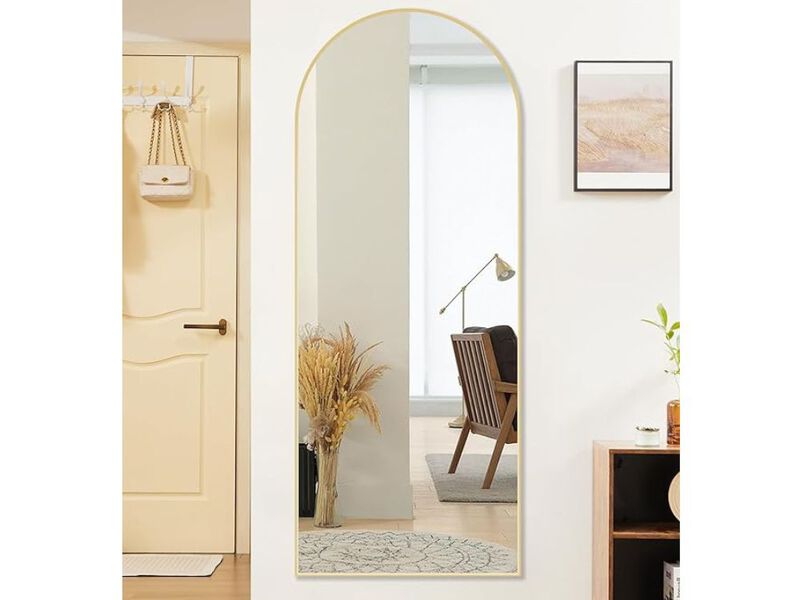 "64"x21" Arched Full Length Mirror  Gold Aluminum Frame  Standing or Wall-Mounted for Bedroom & Cloakroom