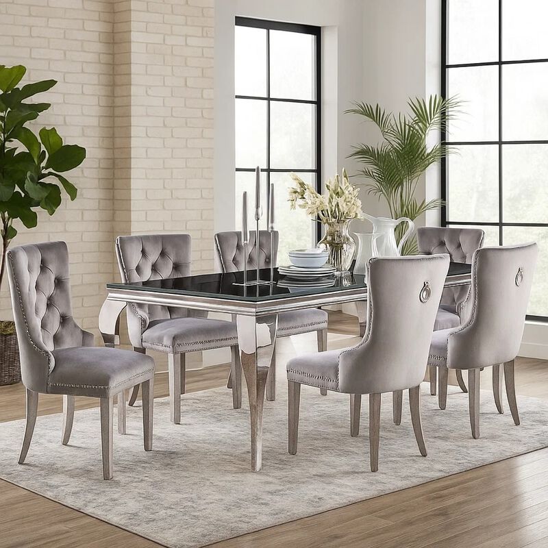 Rico 7pc Counter Height Table Set with 6 Padded Fabric Chairs, Gray image number 6