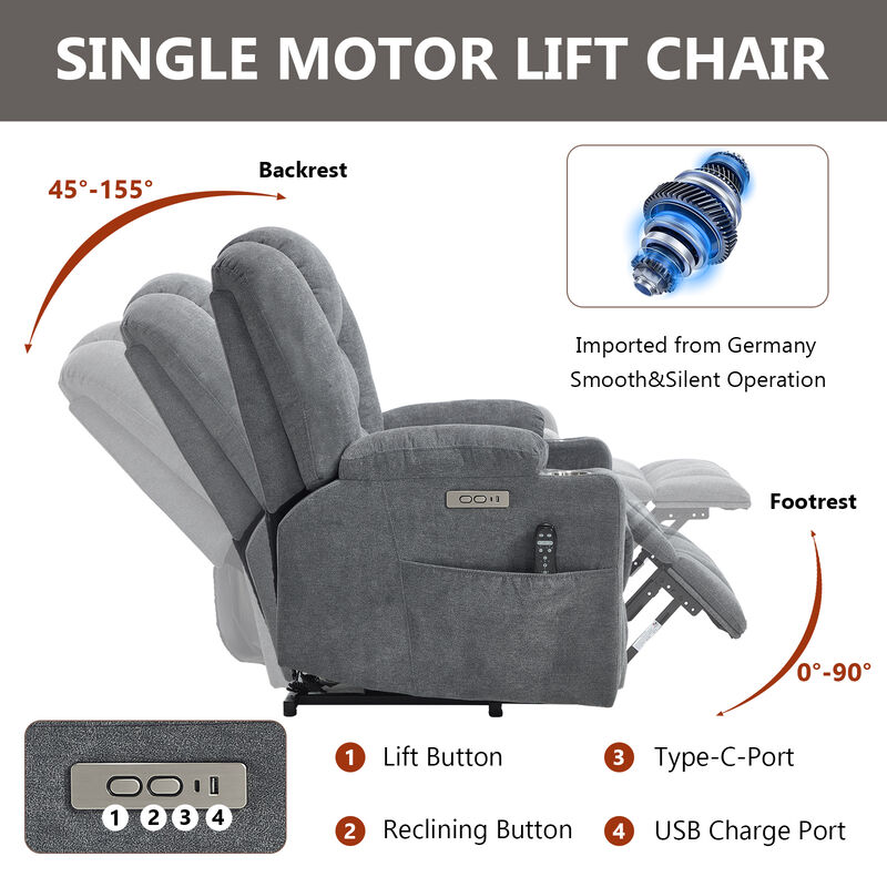 Power Lift Recliner Chair with Massage and Heat, Overstuffed Recliners image number 5