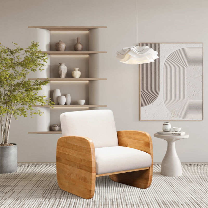 Modern Linen Upholstered Arm Chair with Solid Wood Frame for Living Room