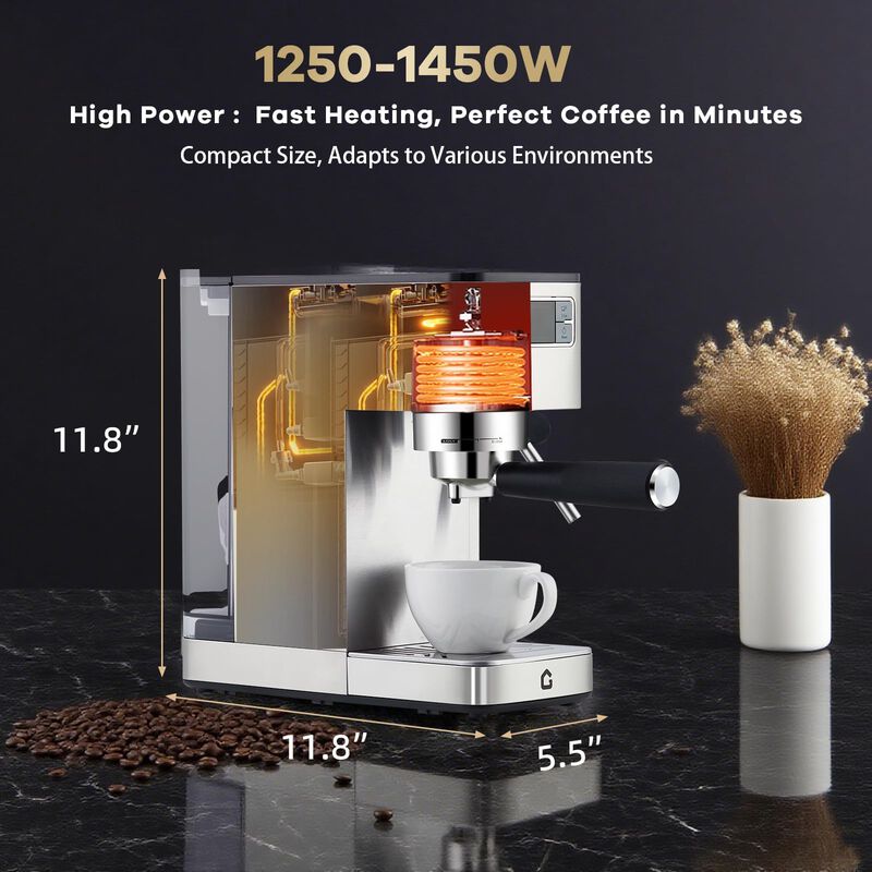 20 Bar Stainless Steel Coffee Machine with Steam Frother & Removable Water Tank for Home Barista Use image number 4