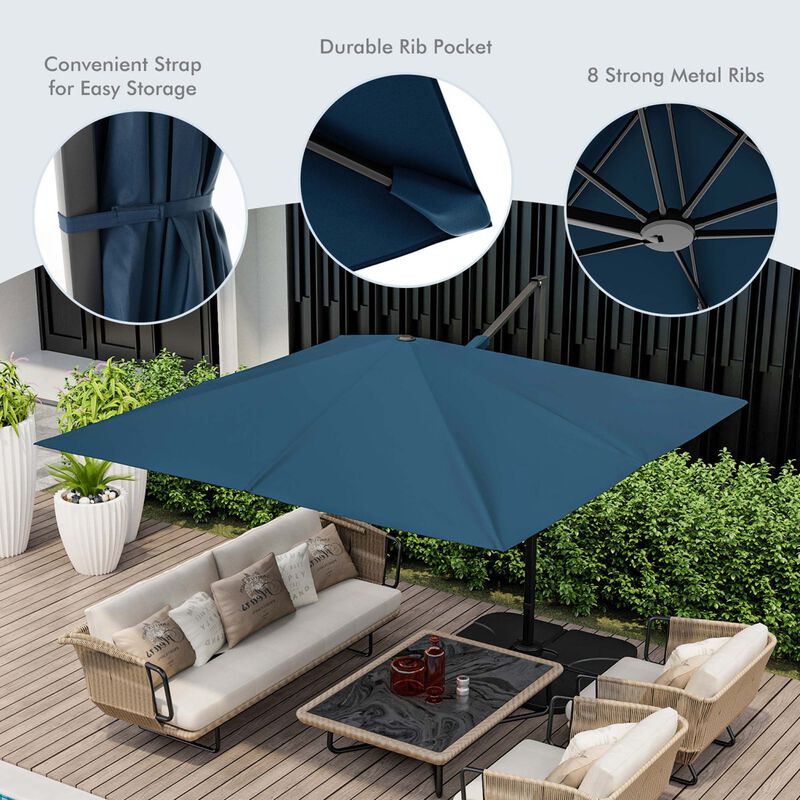 Mondawe 9.5 Feet Square Patio Cantilever Umbrella with 360&deg; Rotation