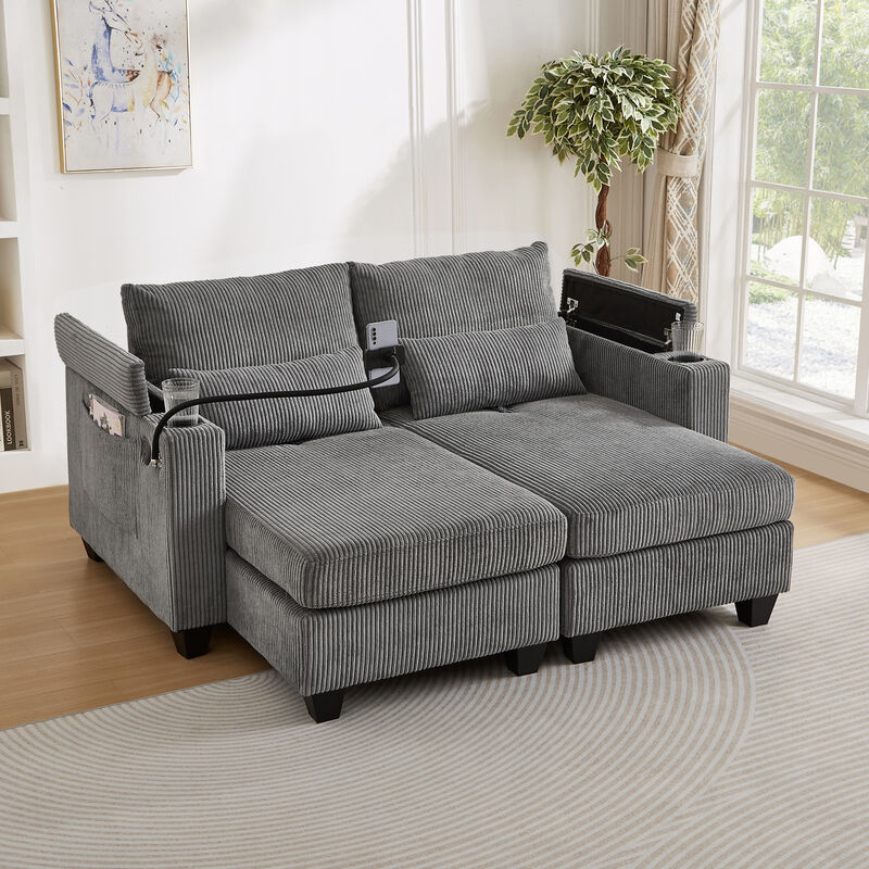 Merax Loveseat Sofa Sofa Bed Corduroy Sleeper Sofa with USB Ports image number 4