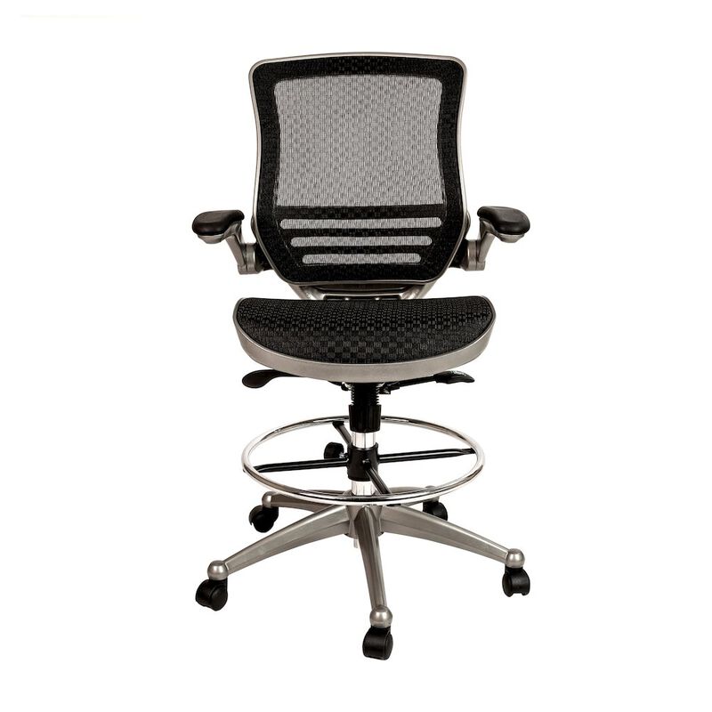 Flash Furniture Mid-Back Black Mesh Drafting Chair with Graphite Silver Frame and Flip-Up Arms image number 5