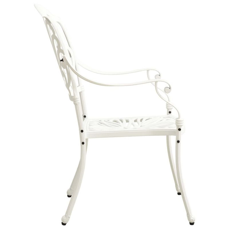 Outdoor Patio Chairs Set of 2, Floral Pattern Backrest, White Aluminum - Benzara