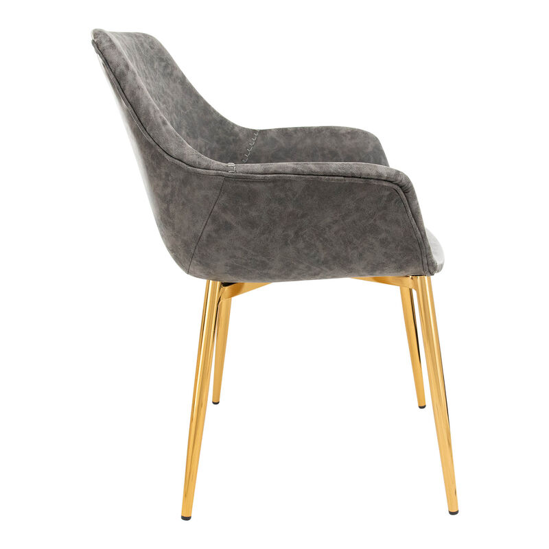LeisureMod Markley Modern Leather Dining Arm Chair With Gold Metal Legs Set of 4 - Grey image number 4