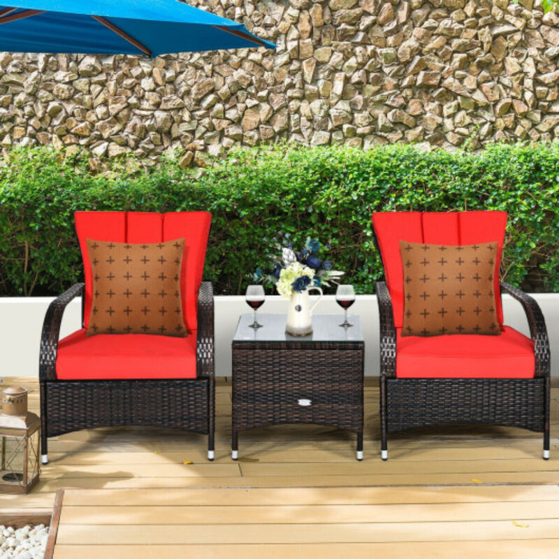 3PCS Rattan Coffee Table Set Chair-Red