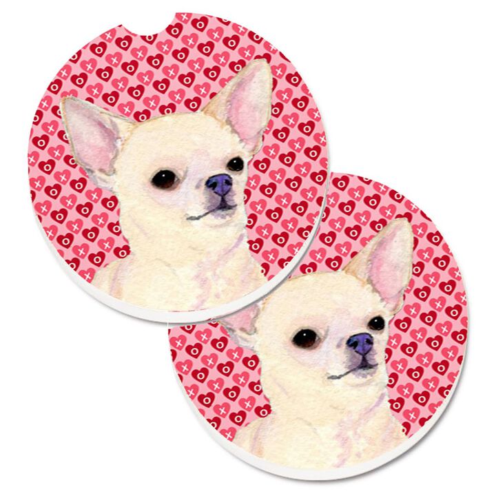 Caroline's Treasures Chihuahua Hearts Love & Valentine's Day Portrait Set of 2 Cup Holder Car Coasters SS4472CARC, 2.56, Multicolor