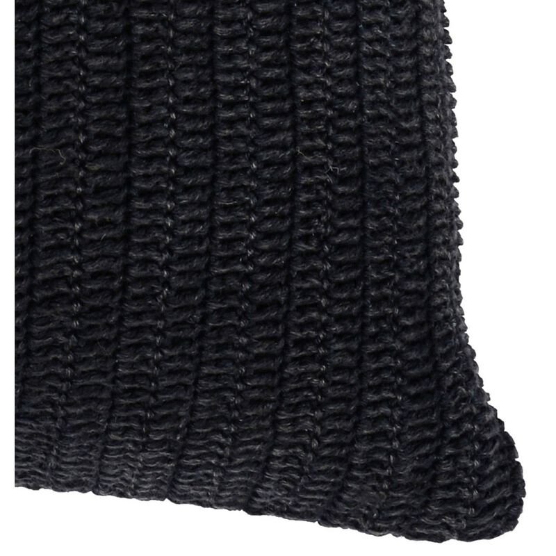 Rosie 22 Inch Square Accent Throw Pillow, Hand Knitted Designs, Black Linen-Benzara image number 4