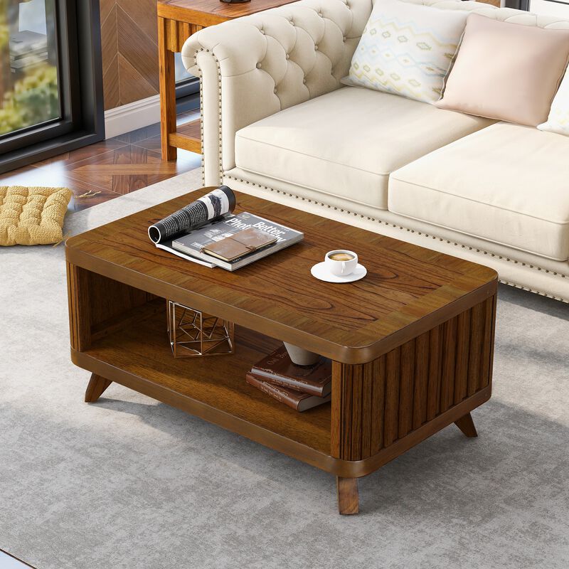 Mondawe 41.5-Inch Solid Wood Coffee Table, Rectangular Central Coffee Table With Open Storage Rack