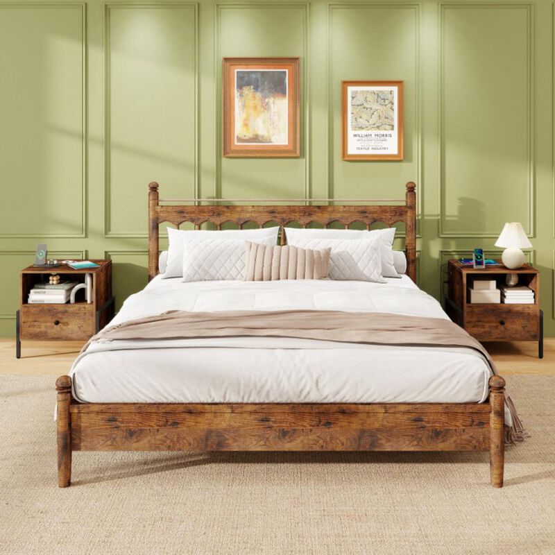 Hivvago Nightstand with Charging Station and Drawer Sofa Side Table