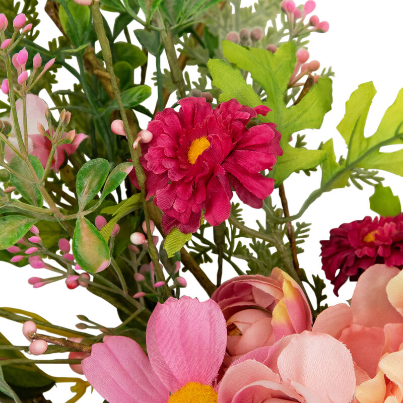 Bunny and Peony Mixed Floral Wall Hanging Easter Decoration - 16"  - Pink