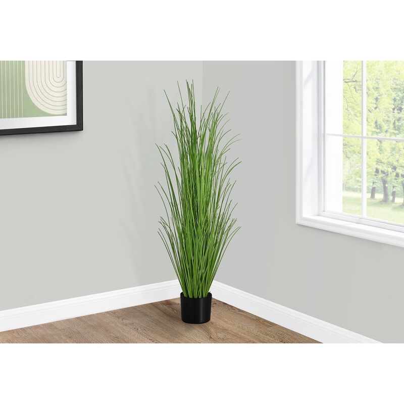 Monarch Specialties I 9565 - Artificial Plant, 47" Tall, Grass Tree, Indoor, Faux, Fake, Floor, Greenery, Potted, Real Touch, Decorative, Green Grass, Black Pot image number 1