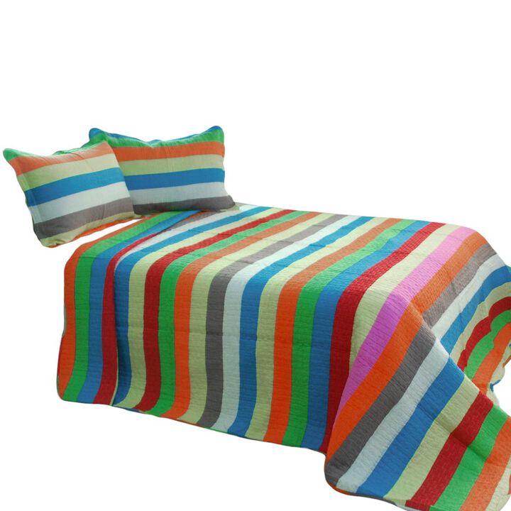 3PC Cotton Vermicelli-Quilted Printed Quilt Set Soft Lightweight Bedding