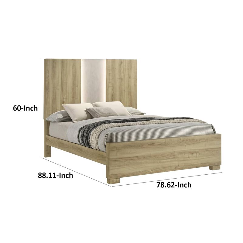 Amey King Panel Bed with Built In Light, White Trim, Brown Driftwood