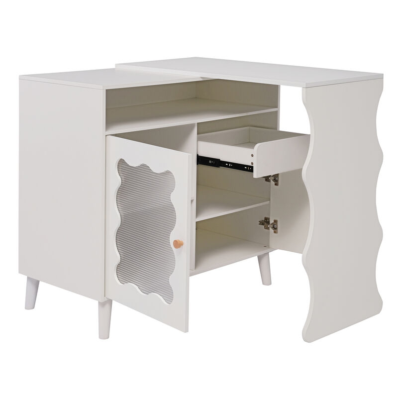 Merax 41"-79" Cloud Wave Extendable Sofa Bar Table Cabinet