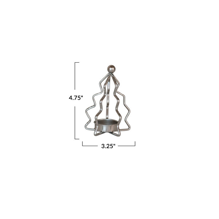 Compact Metal Tree Shaped Tealight Holder, Silver Finish