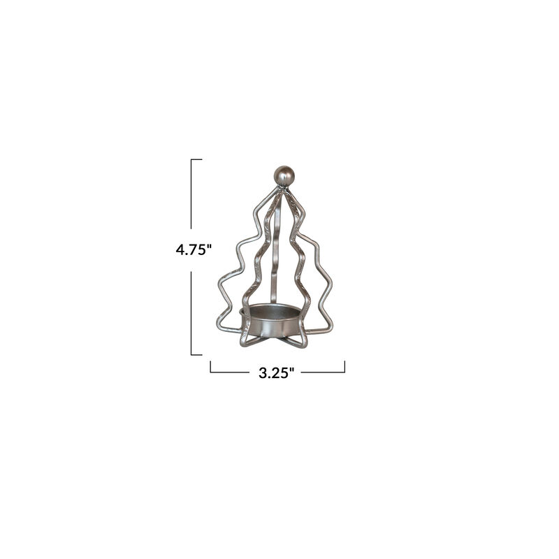 Compact Metal Tree Shaped Tealight Holder, Silver Finish image number 1
