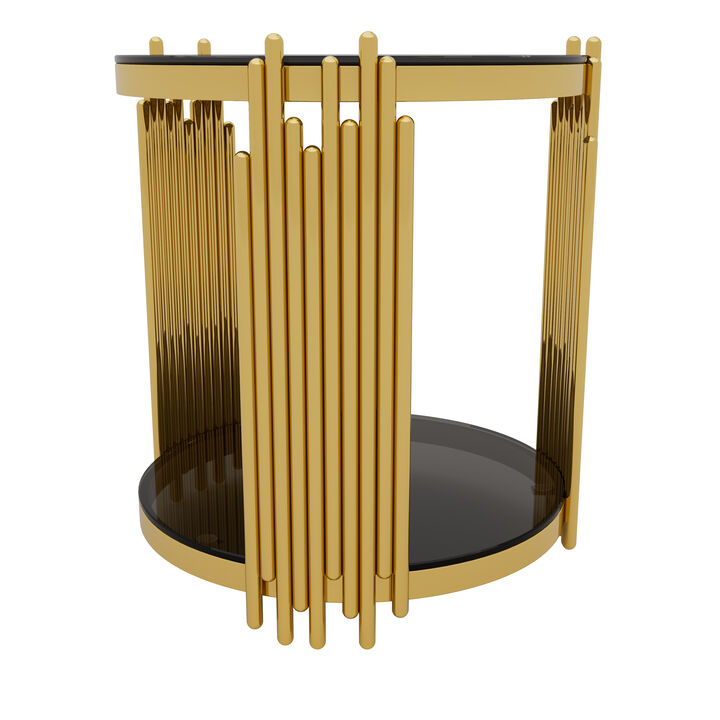 Merax Modern Mirror Round End Table Asymmetrical Metal Frame with Lower Shelf