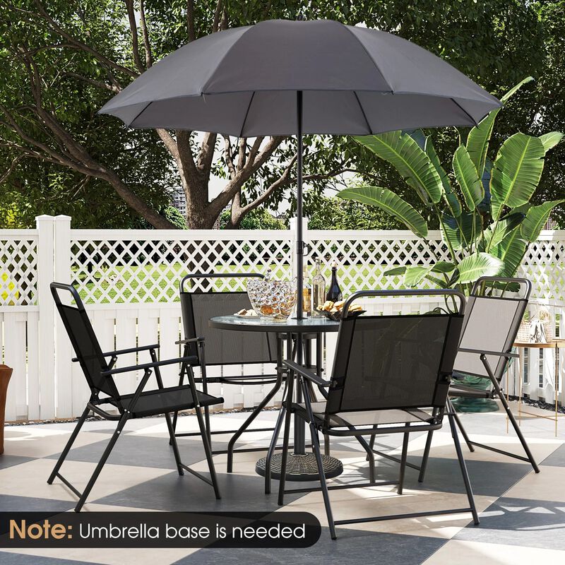 Mondawe 6 Pcs Outdoor Dining Set,4 Folding Chairs & Tempered Glass Table With Adjustable Umbrella