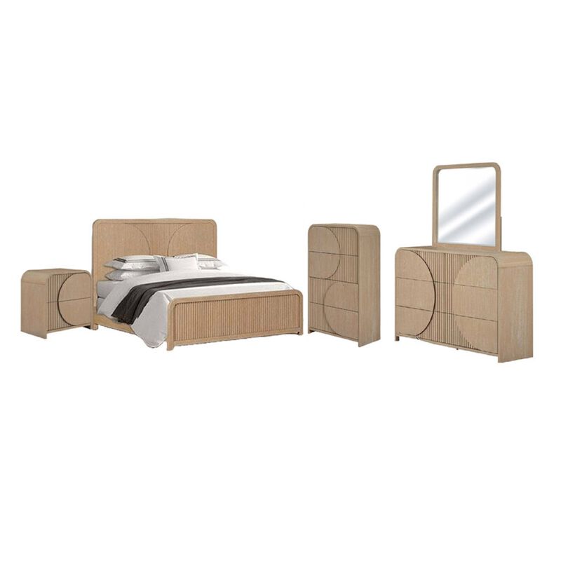 Tanya 5pc Queen Bedroom Set w Tall Chest, Reeded Natural Brown image number 0