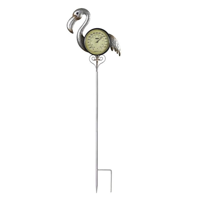 41.75" Iron Flamingo Garden Stake Thermometer