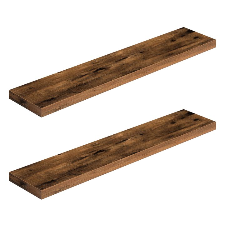2-Piece Wall Mounted Shelves, Floating Storage for Bedroom or Living Room-Brown