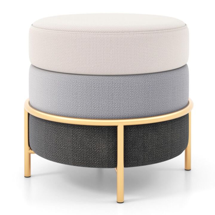 Hivvago Upholstered Linen Fabric Ottoman with Gold Metal Legs and Anti-slip Foot Pads