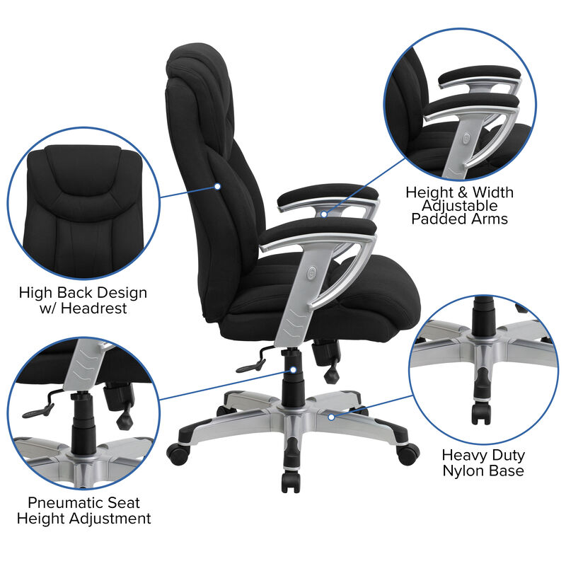 HERCULES Series Big & Tall 400 lb. Rated Black Fabric Executive Ergonomic Office Chair with Silver Adjustable Arms image number 5