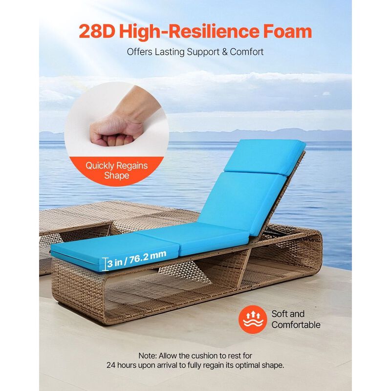 Set of 2 Outdoor Chaise Lounge Cushions, Waterproof & Fade-Resistant, Thick Pads image number 4