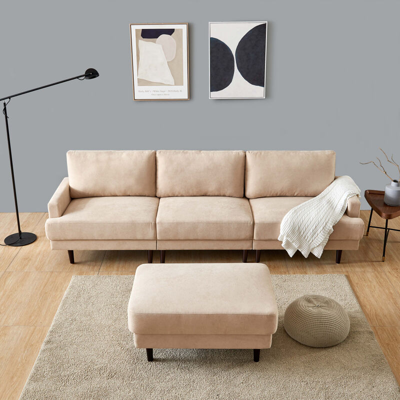 Modern fabric sofa L SHAPED, 3 seater with ottoman-104.6" Beige
