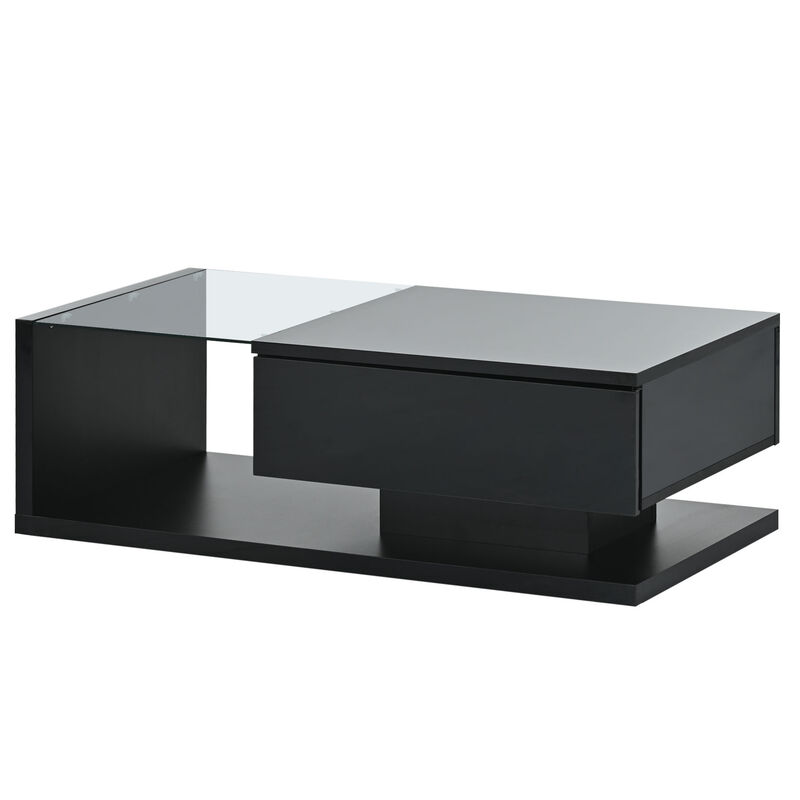 GOODSILO Modern White Coffee Table with Tempered Glass Top and Storage Drawer for Contemporary Living Room Decor image number 0