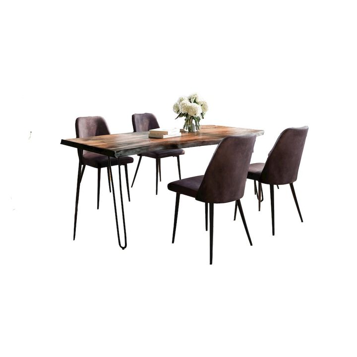 Jofran Five Piece Solid Acacia Dining Set with Upholstered Mid-Century Modern Chairs