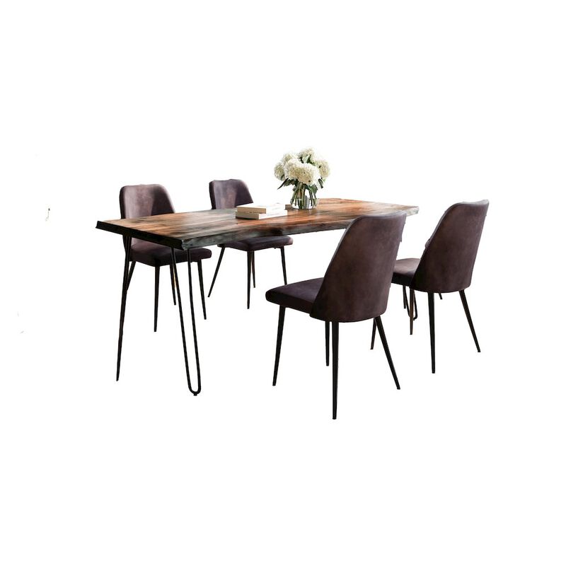 Jofran Five Piece Solid Acacia Dining Set with Upholstered Mid-Century Modern Chairs