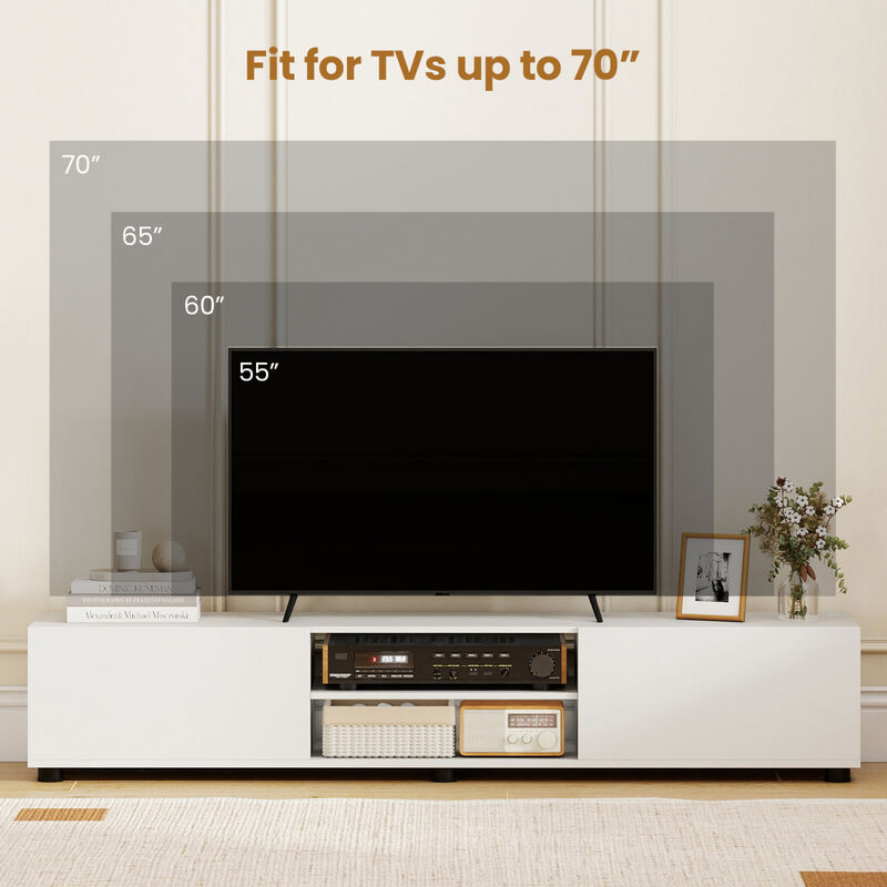Modern TV Stand Entertainment Center with 2 Doors and Open Storage Shelves image number 6