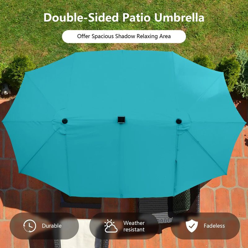 15 Feet Twin Patio Umbrella Double Side Market Umbrella with 48 Solar LED Lights image number 5