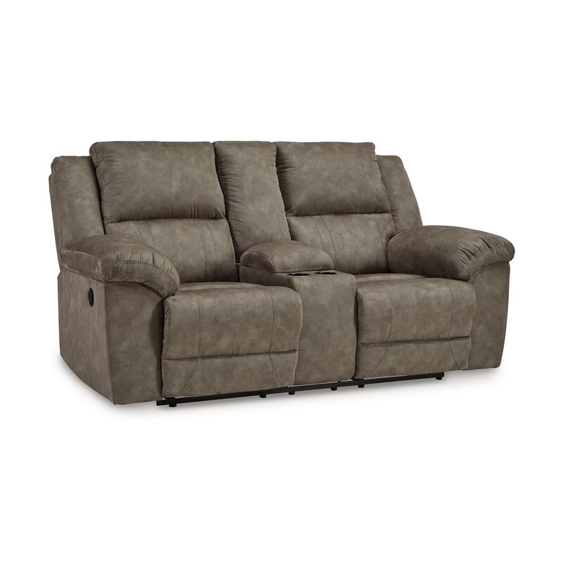 Larson Manual Double Recliner Oversize Loveseat, Brown Faux Leather - Benzara image number 0