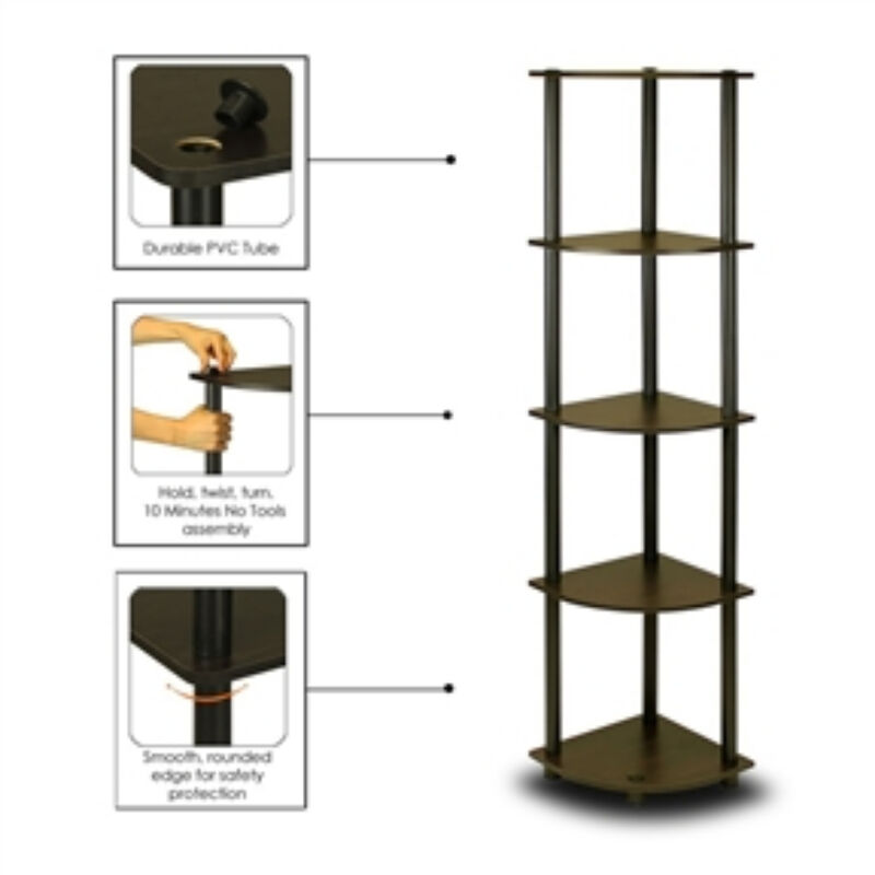 5-Tier Corner Display Shelf Bookcase for Space-Saving Storage
