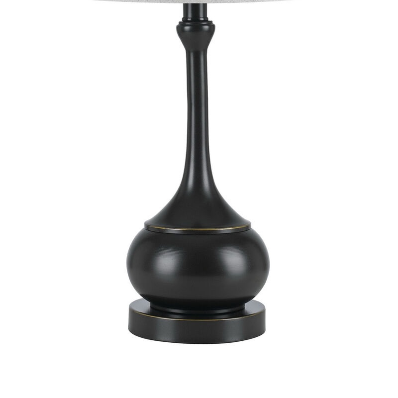 Elongated Bellied Shape Metal Accent Lamp with Drum Shade, Black - Benzara