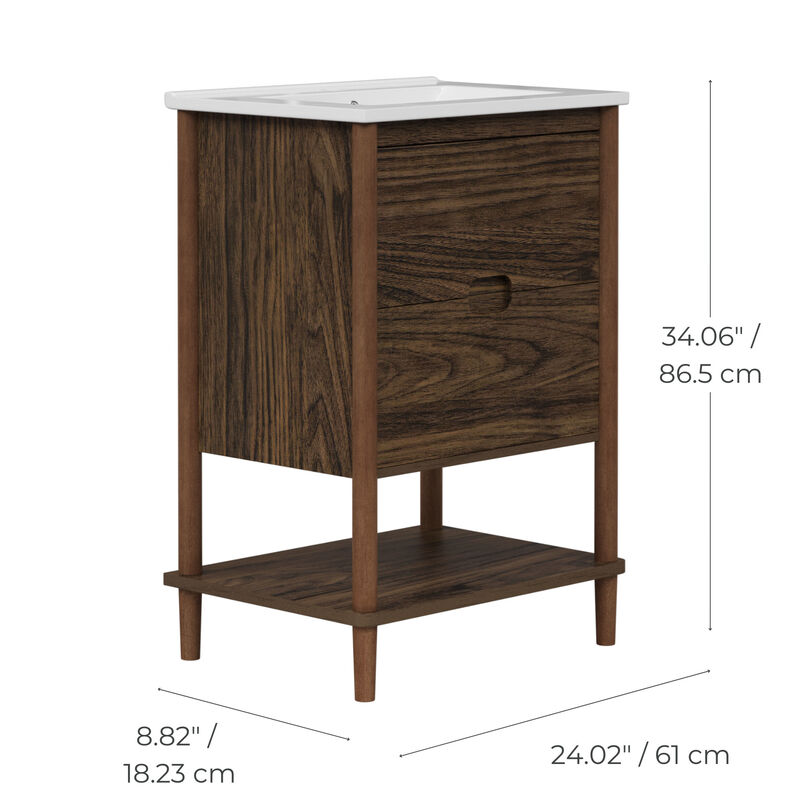Ellery 24" Single Bathroom Vanity with Two Drawers, Walnut image number 5
