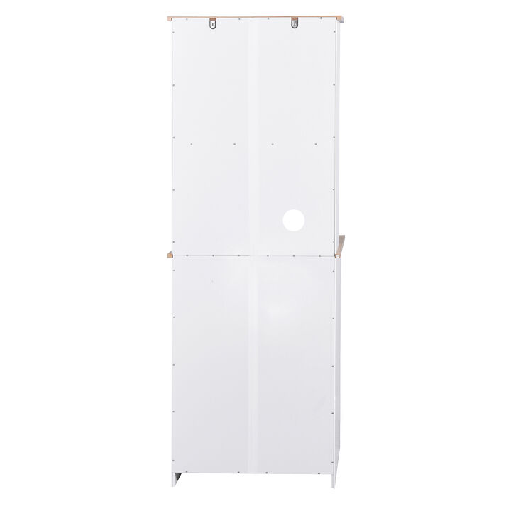 Hivvago Wooden Pantry Room Microwave Storage with Framed Glass Doors and Drawer