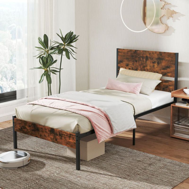 Bed Frame with Wooden Headboard and Footboard for Classic Style and Sturdy Support