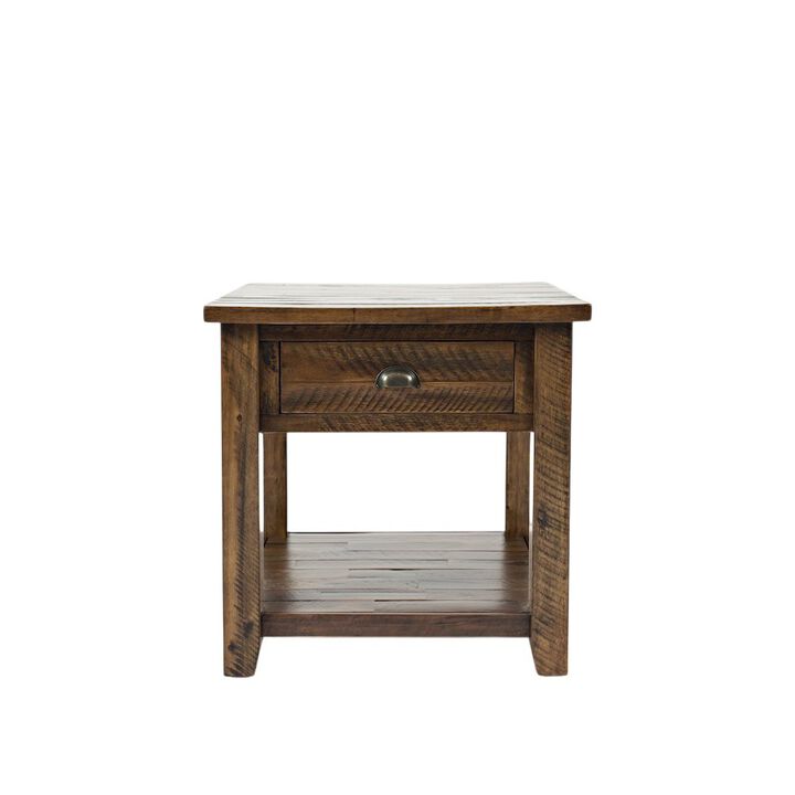 Jofran Artisan's Craft Rustic Farmhouse Distressed Solid Wood End Table