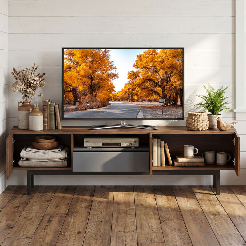 Modern TV Cabinet for TVs with Drawer Mid Century Design for Living Room-Walnut image number 3