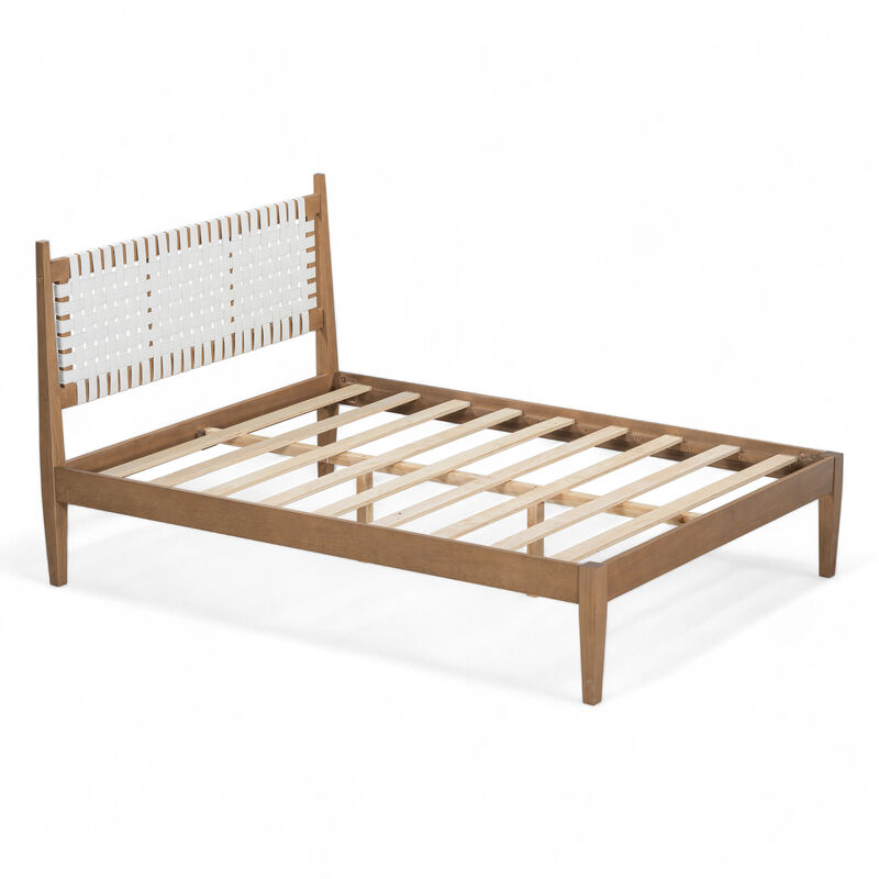 Christopher Knight Home Carina Queen Wood Platform Bed with Faux Leather Weave Headboard