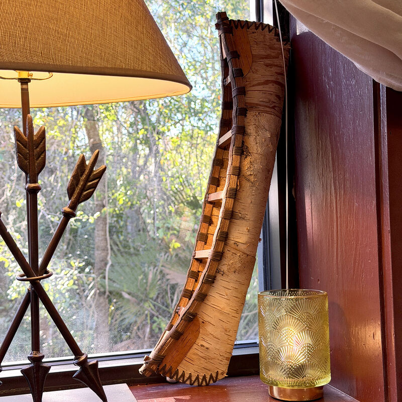 Rustic Birch Bark Wooden Canoe Statue 23.5in Freestanding Cabin Decor image number 7