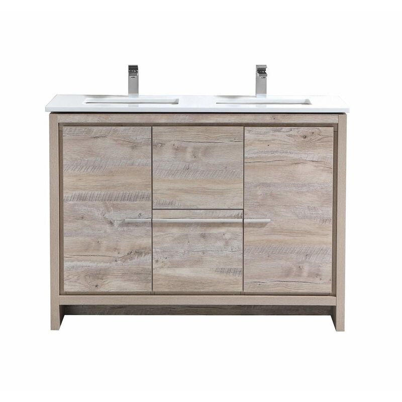 Kubebath 48&Prime; Double Sink Nature Wood  Modern Bathroom Vanity with White Quartz