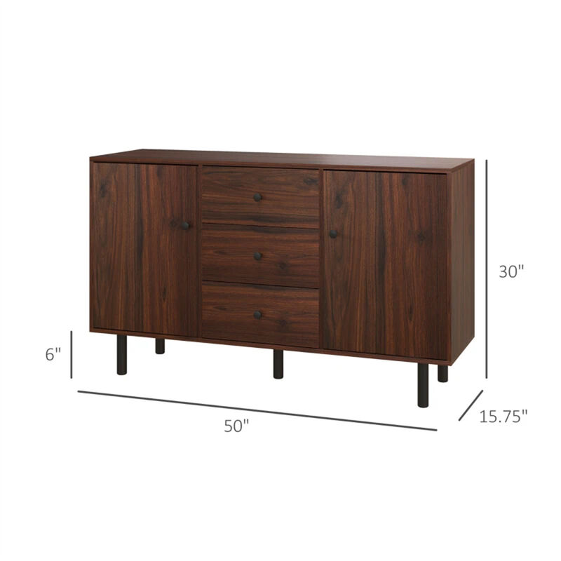 Accent Cabinet Console Storage Cabinet with 2 Cabinets 3 Drawers, Rustic Brown image number 3