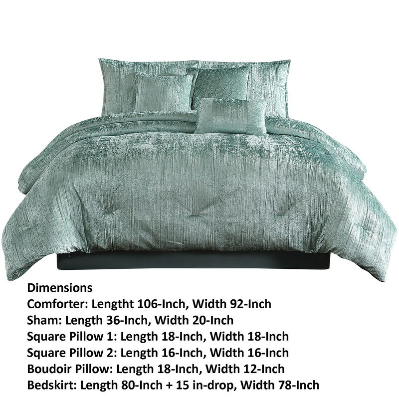Jay 7 Piece King Comforter Set, Polyester Velvet Deluxe Texture, Green-Benzara