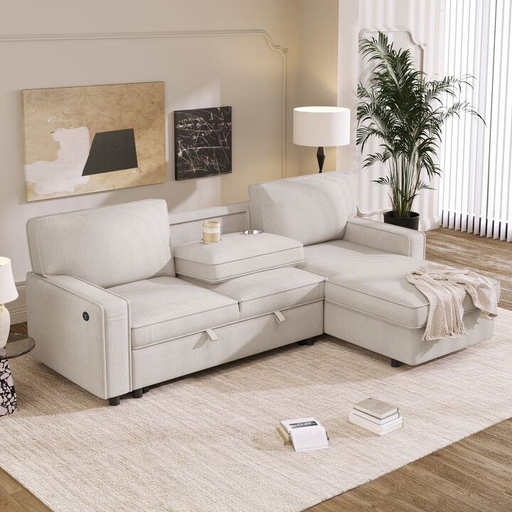 Merax Upholstery Sectional Sleeper Sofa with Storage